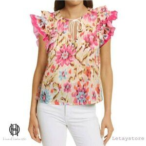 NWT Hause of Harlow Floral Print Ruffle Sleeves Peasant Blouse Top
